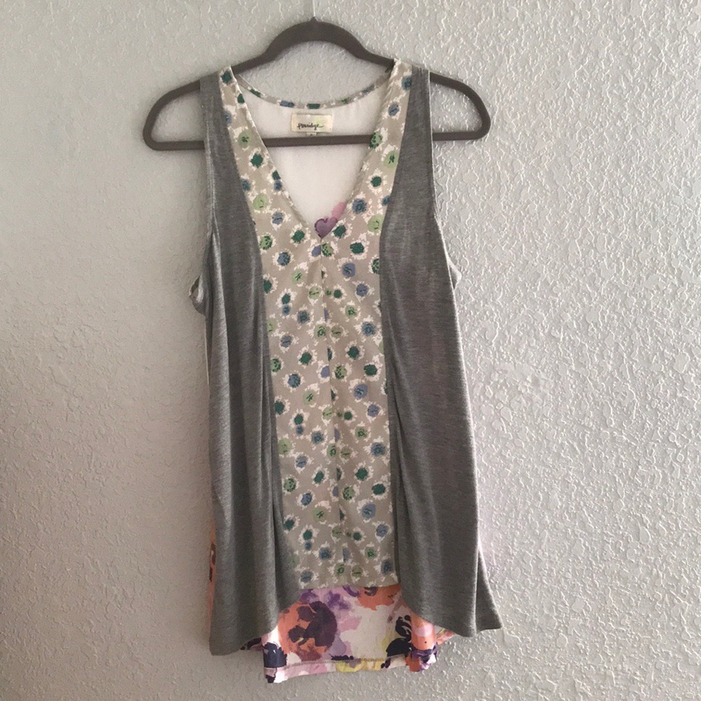 Anthropologie Grey with Full Floral Back Shirt